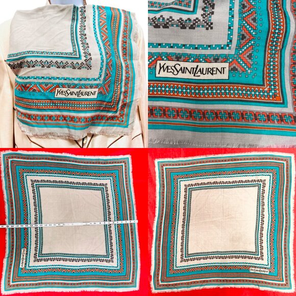 Vintage Yves Saint LaurentL scarf  cotton/ silk  31" gray dust green (25) - Picture 6 of 14